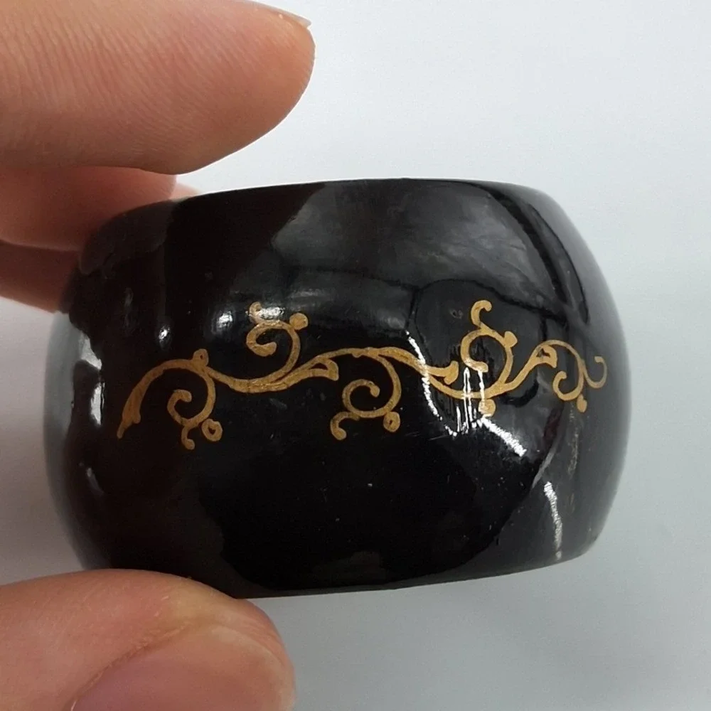 Vintage Russian Hand Painted Lacquer Wood Napkin Rings Set of 12